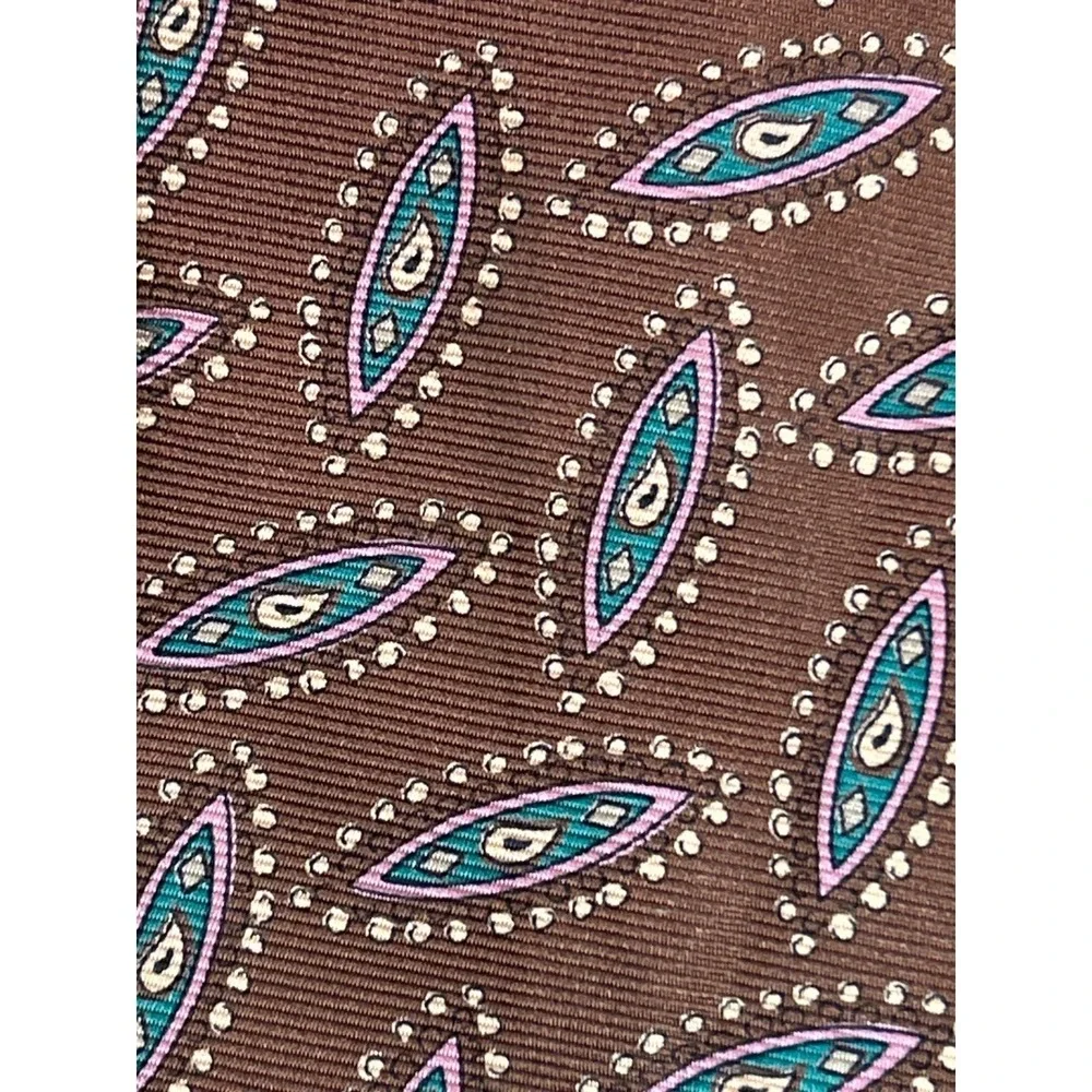 VTG Polo Ralph Lauren 100% Silk Necktie Hand Made in USA‎ Brown Pink Green 3.5